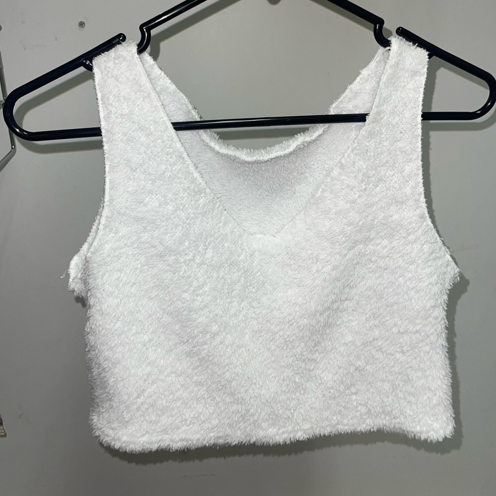 Fuzzy White Crop Top Fits Size M/L